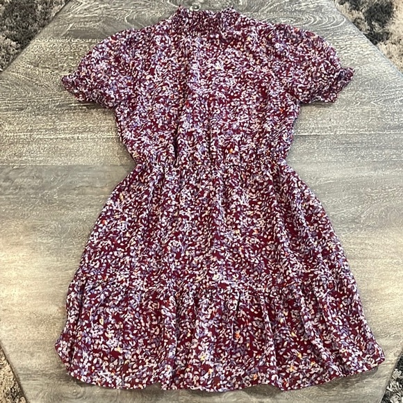 Crystal Doll Small Maroon Short Slewve Floral Mock Neck Dress - Picture 14 of 14